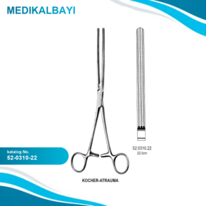 52.0310.22 Kocher Bağırsak Forsepsi Atravmatik Düz 22cm
