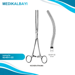 52.0311.22 Kocher Bağırsak Forsepsi Atravmatik Eğri 22cm
