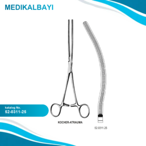 52.0311.25 Kocher Bağırsak Forsepsi Atravmatik Eğri 25cm