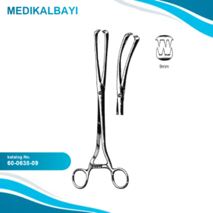 60.0638.09 Museux Vulsellum Forseps Düz 3x3 Dişli 9mm, 26cm