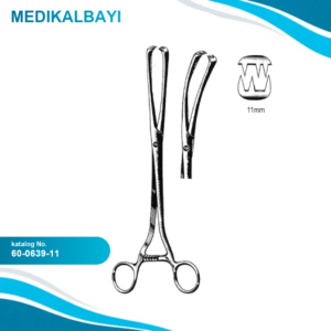 60.0639.11 Museux Vulsellum Forseps Eğri 3x3 Dişli 11mm, 26cm
