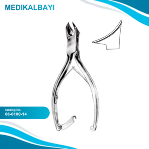 66.0100.14 Tırnak pensi, yarım ay ağızlı, düz saplı, kilitli, 14 cm